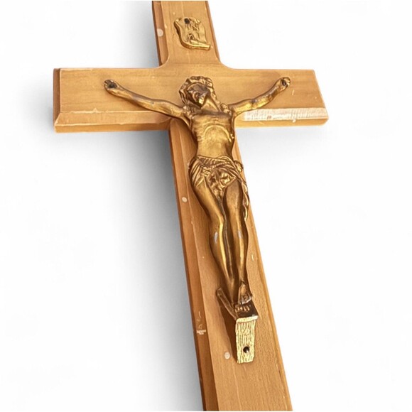 Vintage Wooden 12" Wall Cross Crucifix Holy Religious Jesus - Picture 2 of 6